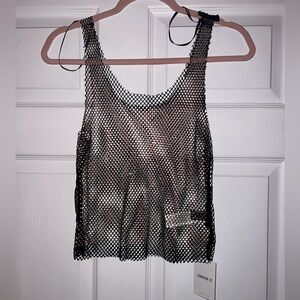 Forever 21 Black Crystal Mesh Tank Top